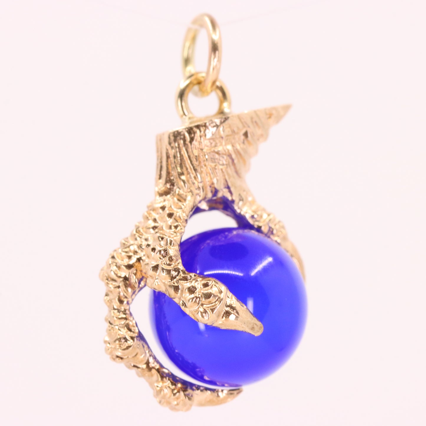 Vintage 9ct Hallmarked Yellow Gold Blue Agate Claw Charm Talisman Pendant Gift