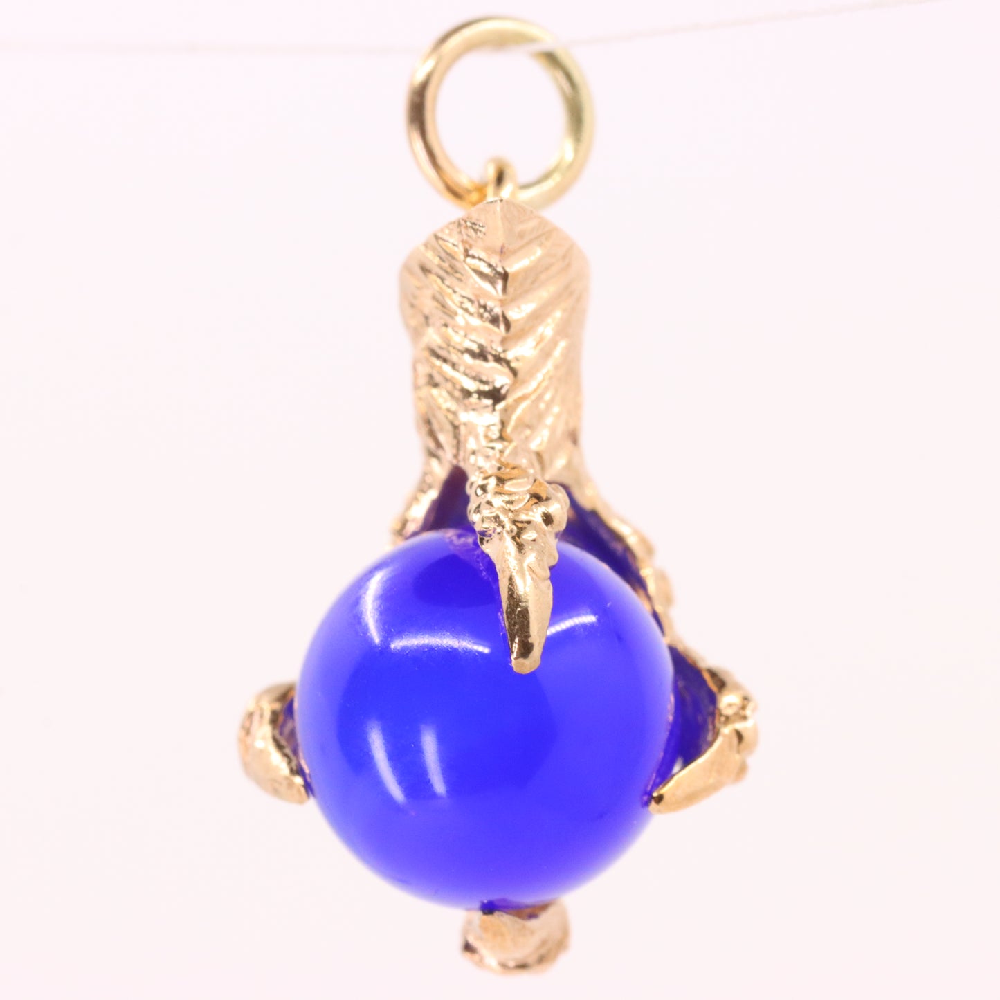 Vintage 9ct Hallmarked Yellow Gold Blue Agate Claw Charm Talisman Pendant Gift