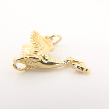 Vintage 9ct Gold Stork With Baby Pendant Yellow Gold Animal Charm Gift