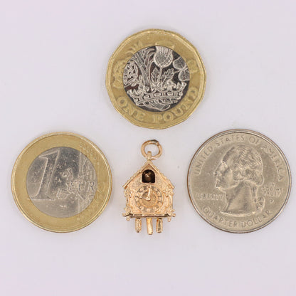 Vintage 9ct Hallmarked Gold Cuckoo Clock Charm Pendant Moving Bird Charm