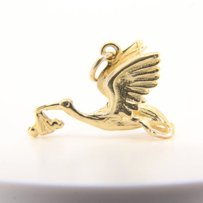 Vintage 9ct Gold Stork With Baby Pendant Yellow Gold Animal Charm Gift