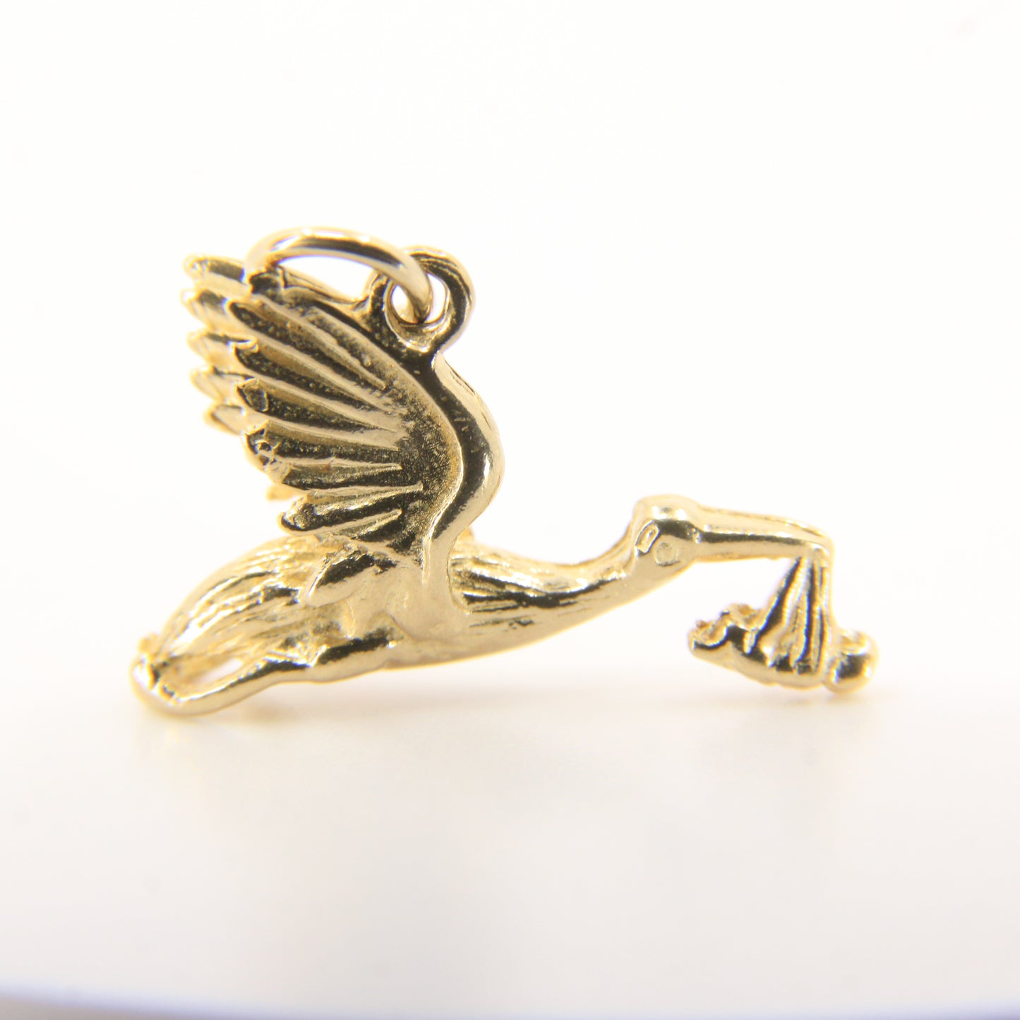 Vintage 9ct Gold Stork With Baby Pendant Yellow Gold Animal Charm Gift