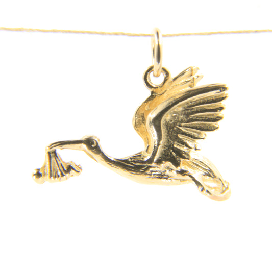 Vintage 9ct Gold Stork With Baby Pendant Yellow Gold Animal Charm Gift
