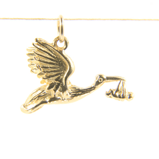 Vintage 9ct Gold Stork With Baby Pendant Yellow Gold Animal Charm Gift