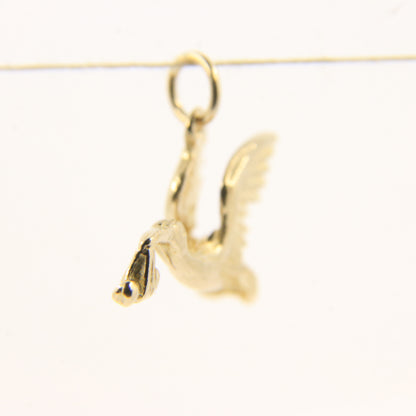 Vintage 9ct Gold Stork With Baby Pendant Yellow Gold Animal Charm Gift