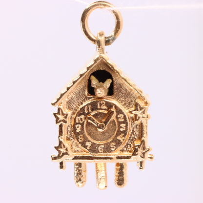 Vintage 9ct Hallmarked Gold Cuckoo Clock Charm Pendant Moving Bird Charm