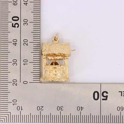 Vintage 9ct Hallmarked Yellow Gold Wishing Well Pendant Moving Luck Charm Gift