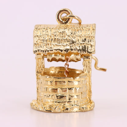 Vintage 9ct Hallmarked Yellow Gold Wishing Well Pendant Moving Luck Charm Gift