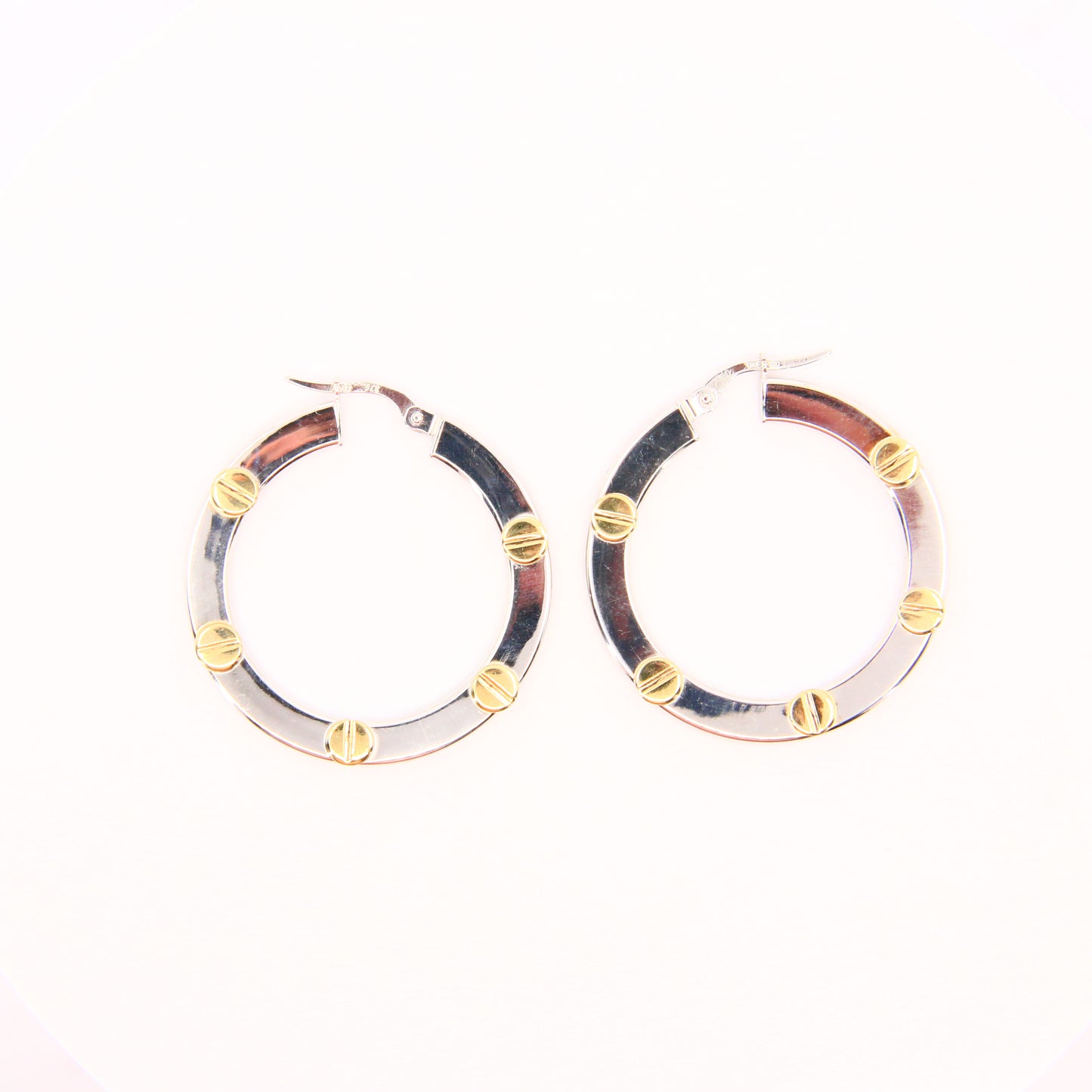 Vintage 9ct Screw Hoop Earrings White Gold Hallmarked Boxed