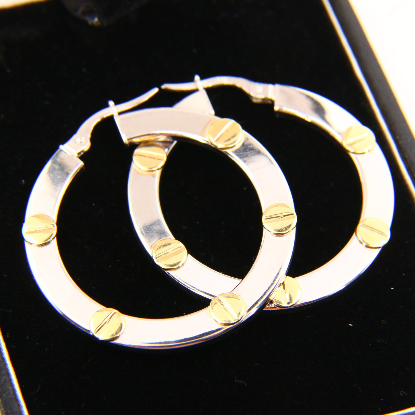 Vintage 9ct Screw Hoop Earrings White Gold Hallmarked Boxed