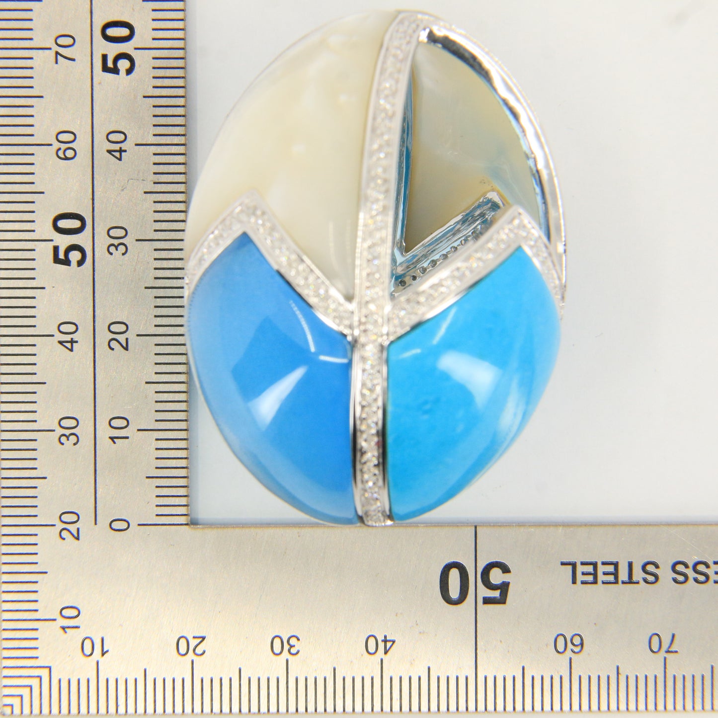 Vintage Large 18ct Gold Turquoise & Mother of Pearl 1.95ct Diamond Egg Pendant