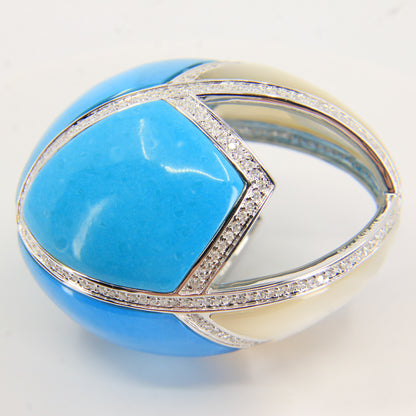 Vintage Large 18ct Gold Turquoise & Mother of Pearl 1.95ct Diamond Egg Pendant