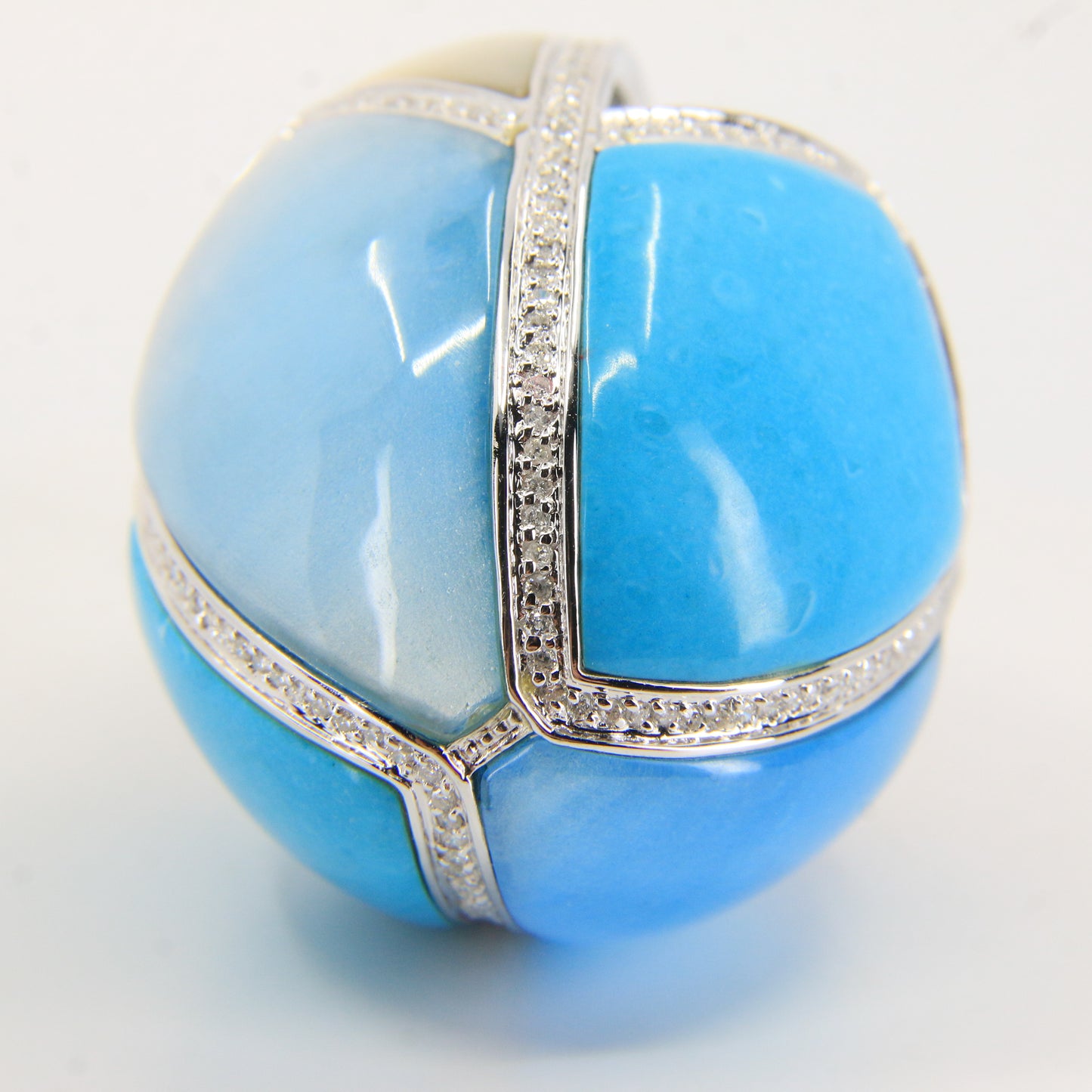 Vintage Large 18ct Gold Turquoise & Mother of Pearl 1.95ct Diamond Egg Pendant