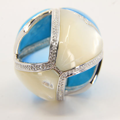 Vintage Large 18ct Gold Turquoise & Mother of Pearl 1.95ct Diamond Egg Pendant