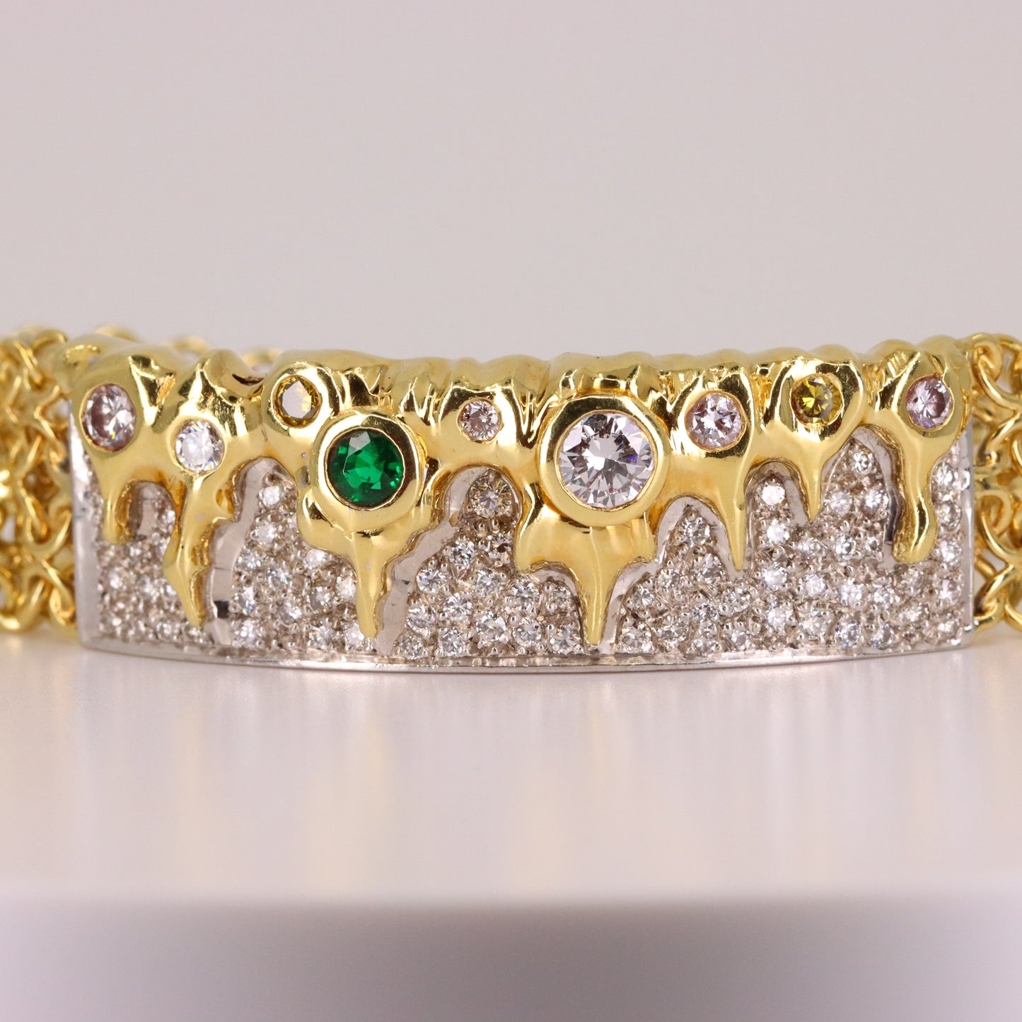 Vintage 18ct Roy Sarkin Waterfall Emerald Diamond Bracelet 8 Inch Boxed Gift