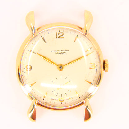 Vintage 9ct J.W. Benson London Wristwatch 17 Jewels Hallmarked 1955 Yellow Gold Watch Head Running