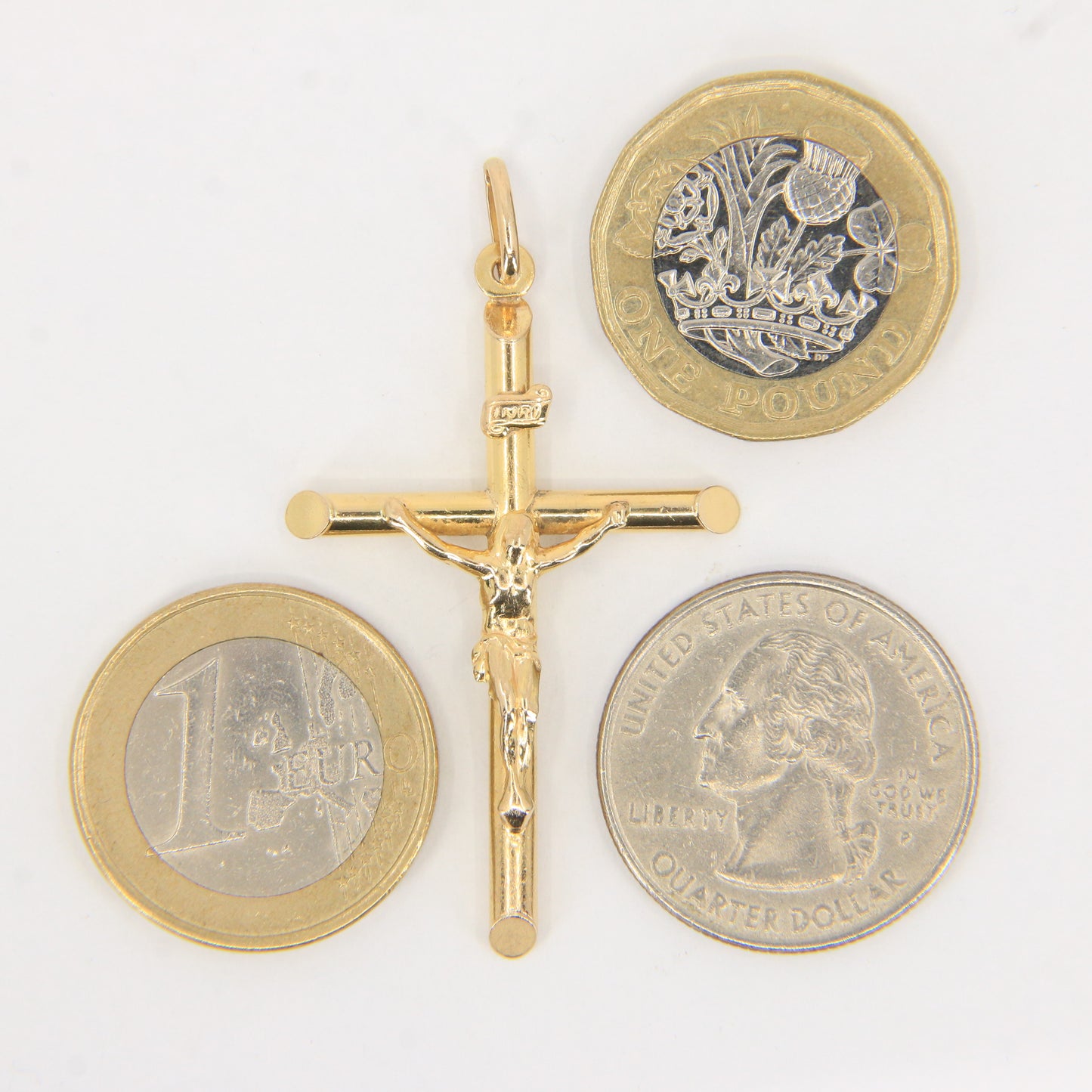 Vintage 9ct Hallmarked Gold Crucifix Pendant INRI Cross Religious Charm