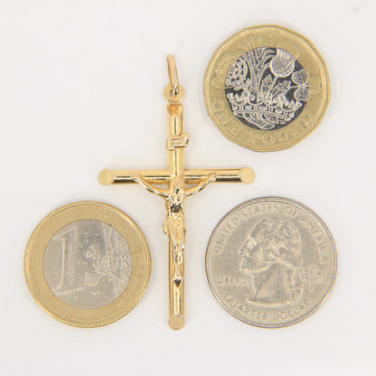 Vintage 9ct Hallmarked Gold Crucifix Pendant INRI Cross Religious Charm