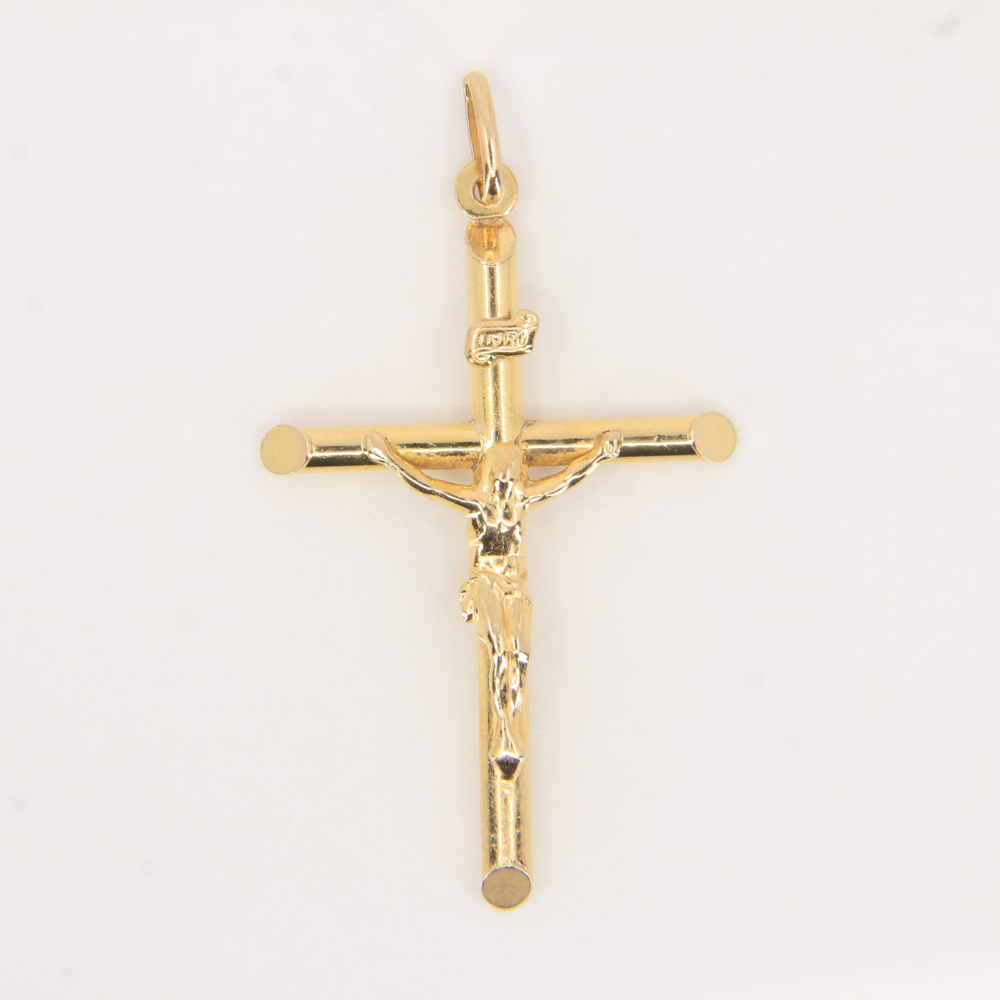 Vintage 9ct Hallmarked Gold Crucifix Pendant INRI Cross Religious Charm