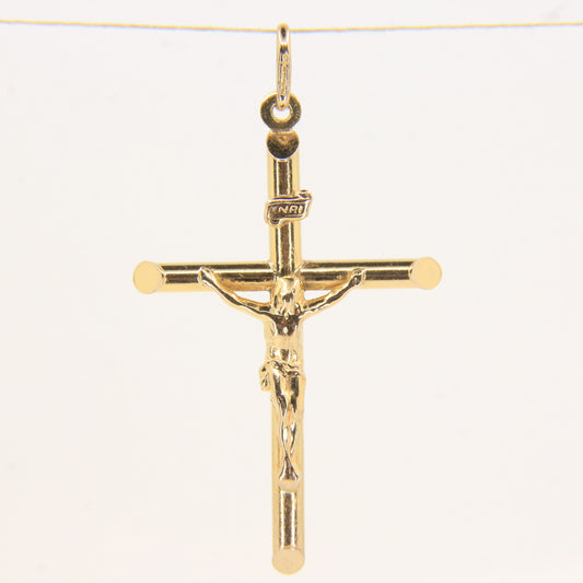 Vintage 9ct Hallmarked Gold Crucifix Pendant INRI Cross Religious Charm