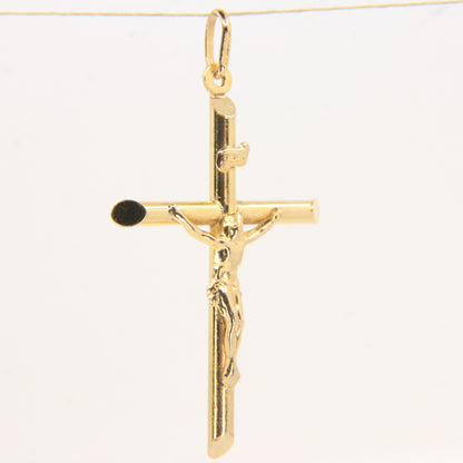Vintage 9ct Hallmarked Gold Crucifix Pendant INRI Cross Religious Charm
