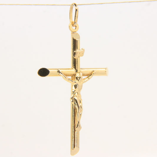 Vintage 9ct Hallmarked Gold Crucifix Pendant INRI Cross Religious Charm