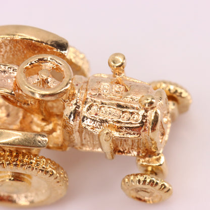 Vintage 9ct Hallmarked Yellow Gold Retro Tractor Pendant Farm Charm