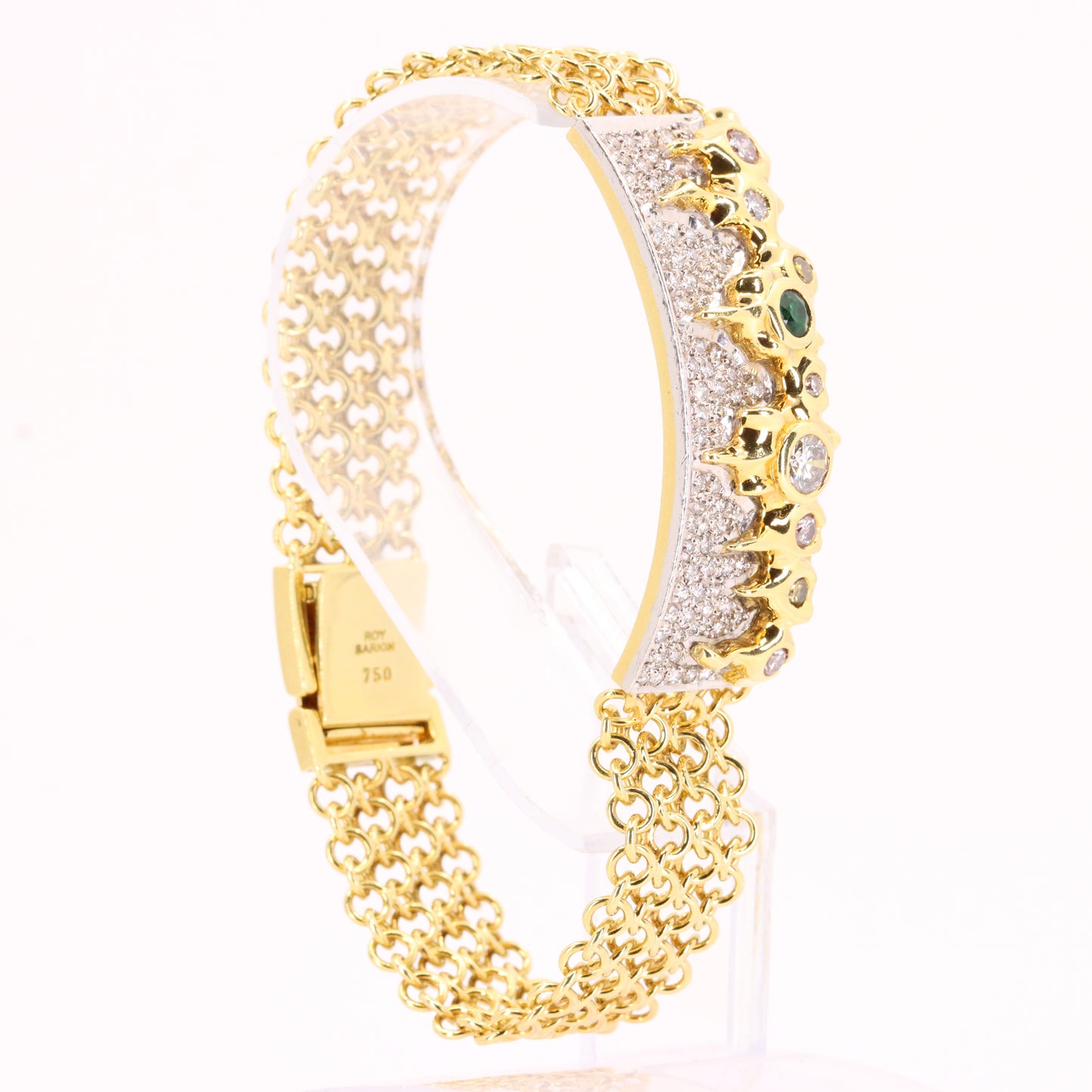 Vintage 18ct Roy Sarkin Waterfall Emerald Diamond Bracelet 8 Inch Boxed Gift