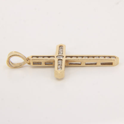 Vintage 9ct Hallmarked Gold Cross Pendant Cubic Zirconia CZ Charm Gift