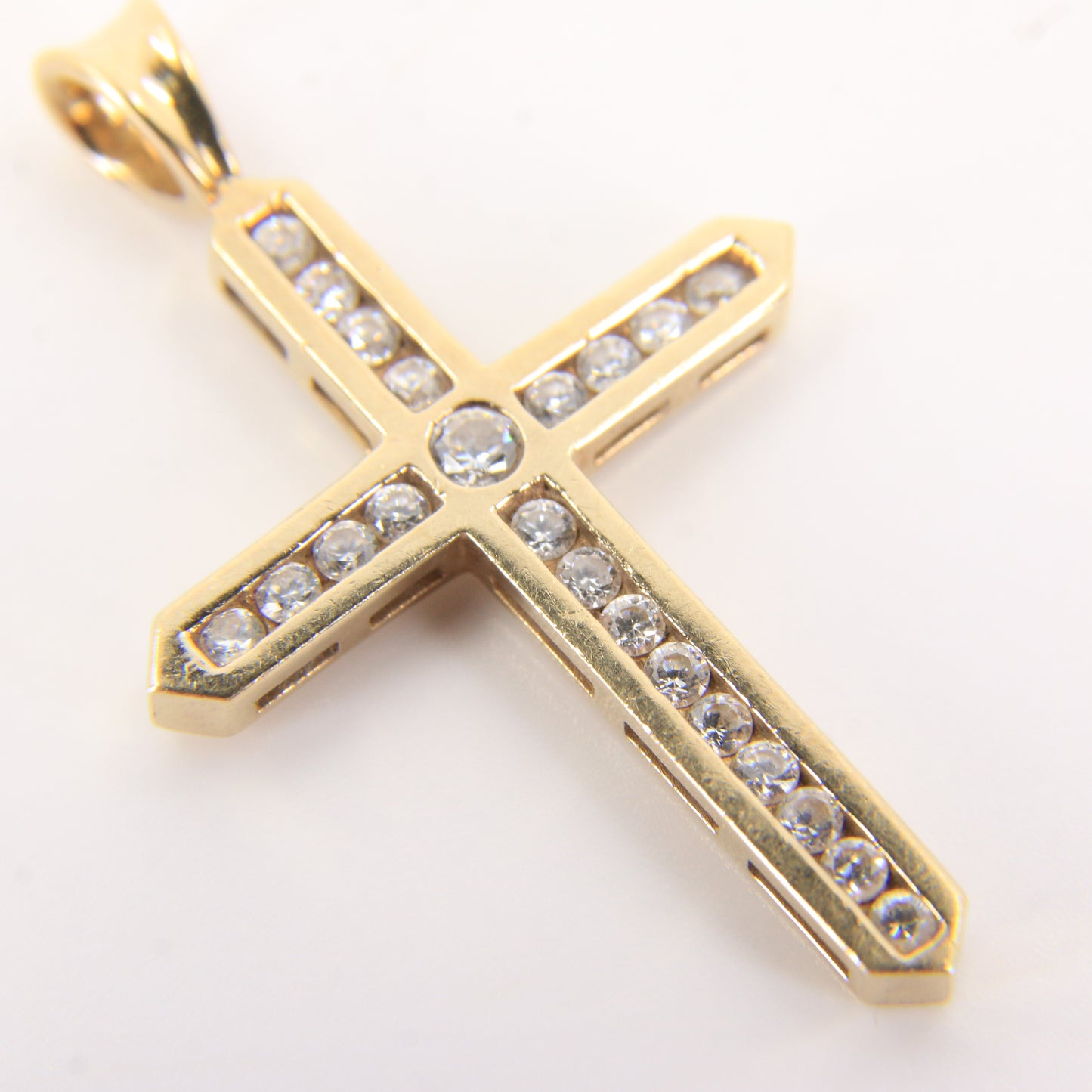 Vintage 9ct Hallmarked Gold Cross Pendant Cubic Zirconia CZ Charm Gift