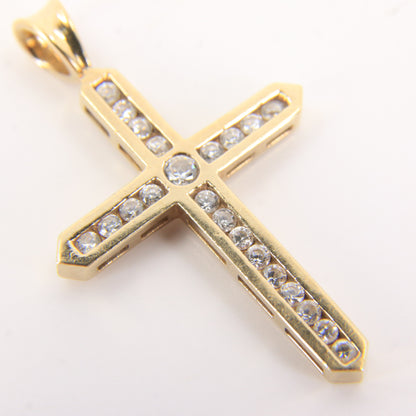 Vintage 9ct Hallmarked Gold Cross Pendant Cubic Zirconia CZ Charm Gift