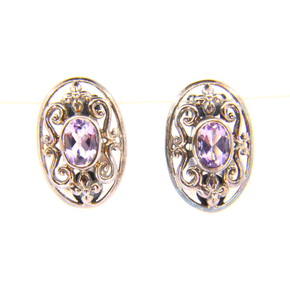 Vintage  Silver Natural Purple Amethyst Earrings Set Clip-on Earrings Sterling Silver