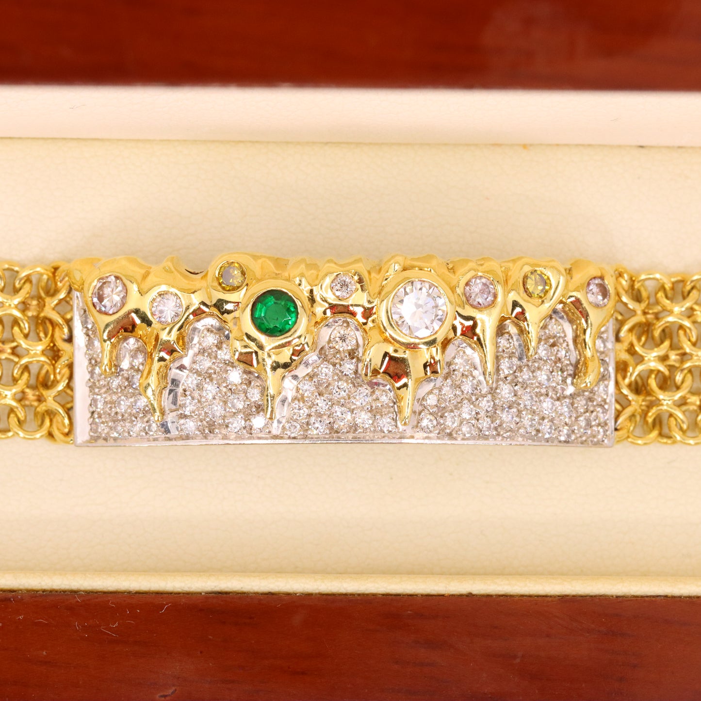 Vintage 18ct Roy Sarkin Waterfall Emerald Diamond Bracelet 8 Inch Boxed Gift