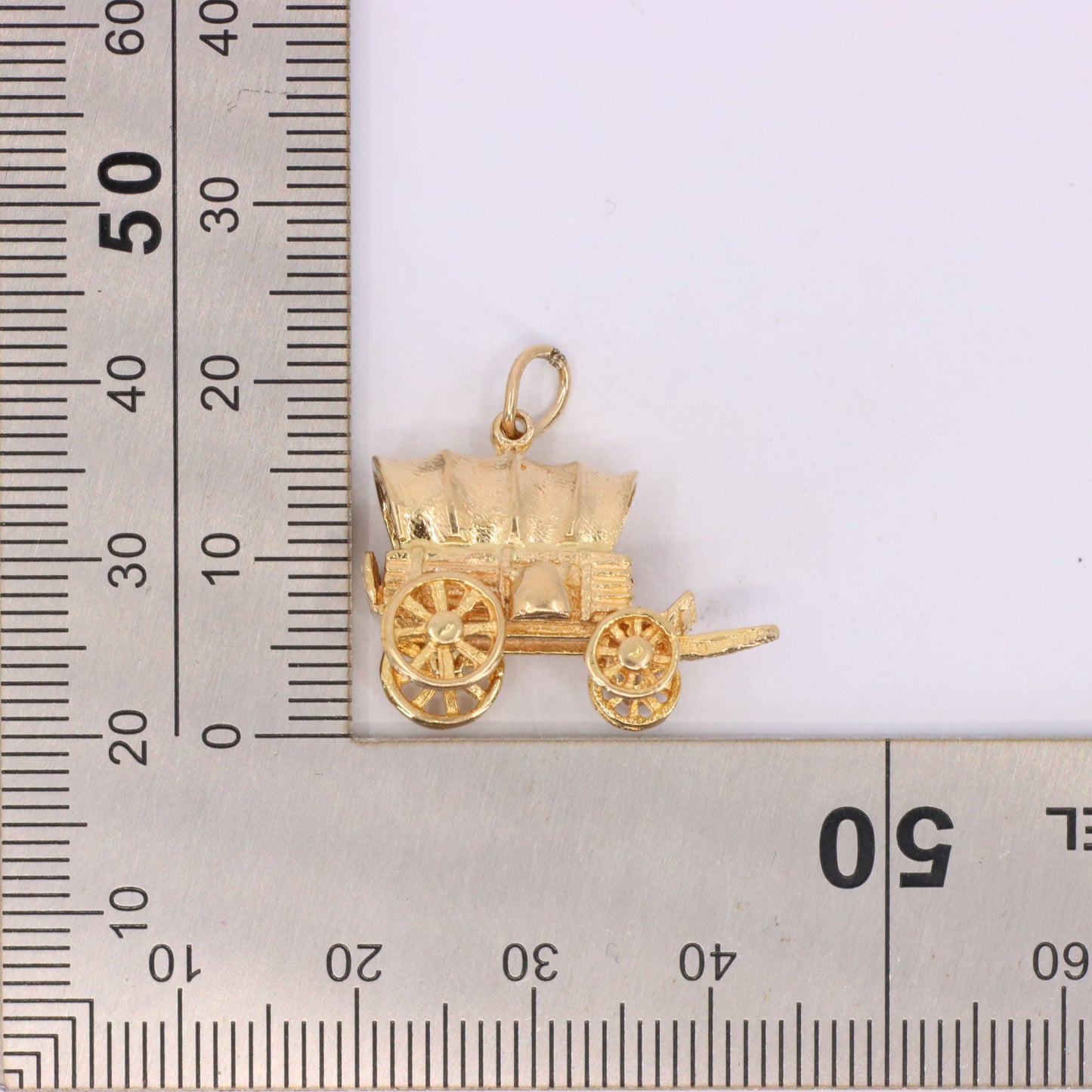 Vintage 9ct Hallmarked Yellow Gold Western Wagon Charm Cowboy Travel Pendant