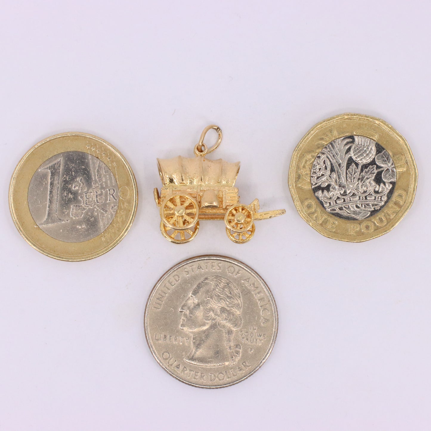 Vintage 9ct Hallmarked Yellow Gold Western Wagon Charm Cowboy Travel Pendant