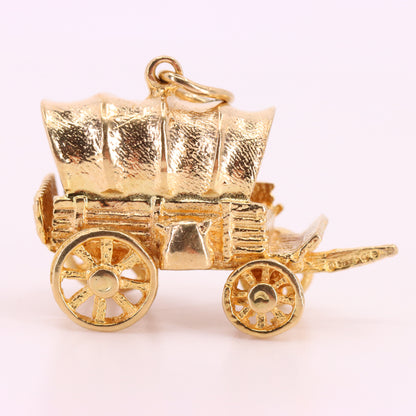 Vintage 9ct Hallmarked Yellow Gold Western Wagon Charm Cowboy Travel Pendant