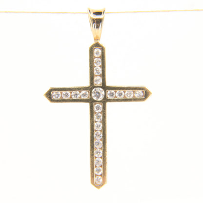 Vintage 9ct Hallmarked Gold Cross Pendant Cubic Zirconia CZ Charm Gift