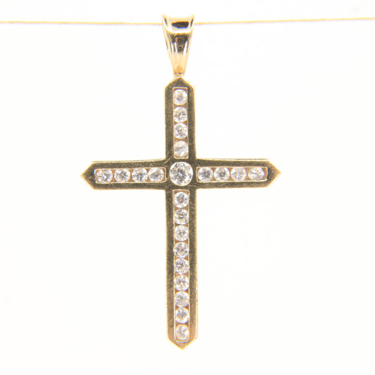 Vintage 9ct Hallmarked Gold Cross Pendant Cubic Zirconia CZ Charm Gift
