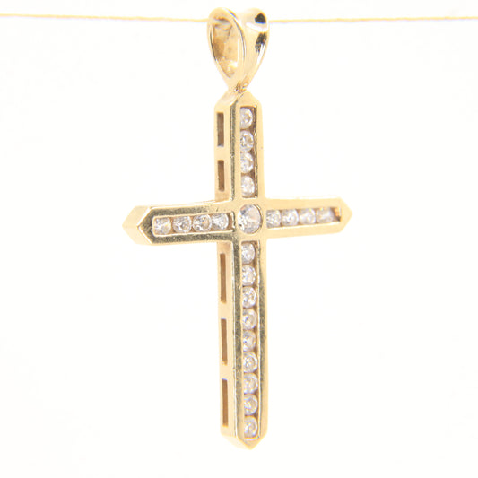 Vintage 9ct Hallmarked Gold Cross Pendant Cubic Zirconia CZ Charm Gift