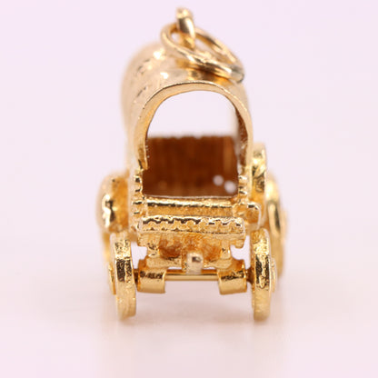 Vintage 9ct Hallmarked Yellow Gold Western Wagon Charm Cowboy Travel Pendant