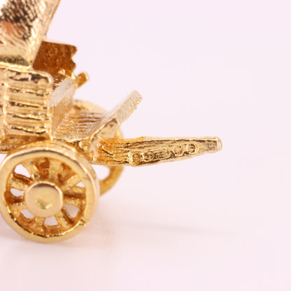 Vintage 9ct Hallmarked Yellow Gold Western Wagon Charm Cowboy Travel Pendant