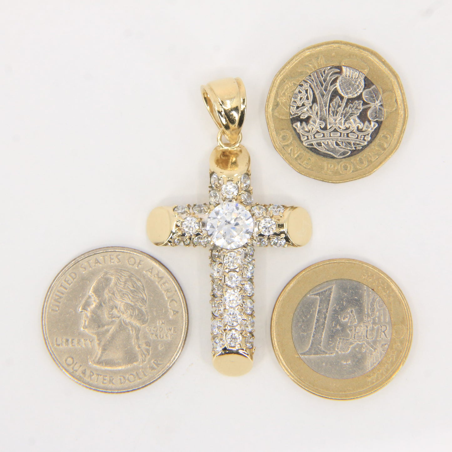 Vintage 9ct Gold Hallmarked Cubic Zirconia Cross Pendant Sparkling CZ Charm