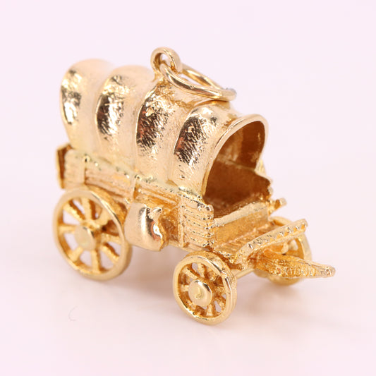 Vintage 9ct Hallmarked Yellow Gold Western Wagon Charm Cowboy Travel Pendant