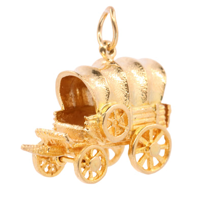 Vintage 9ct Hallmarked Yellow Gold Western Wagon Charm Cowboy Travel Pendant