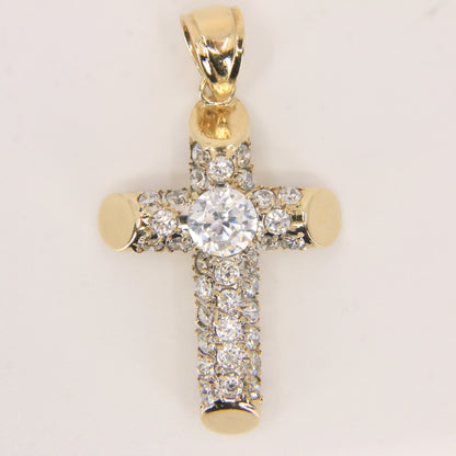 Vintage 9ct Gold Hallmarked Cubic Zirconia Cross Pendant Sparkling CZ Charm