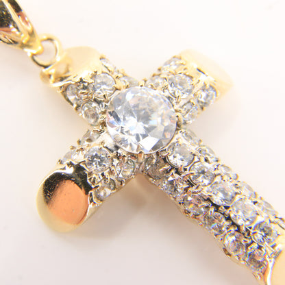 Vintage 9ct Gold Hallmarked Cubic Zirconia Cross Pendant Sparkling CZ Charm