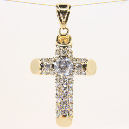 Vintage 9ct Gold Hallmarked Cubic Zirconia Cross Pendant Sparkling CZ Charm