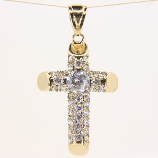 Vintage 9ct Gold Hallmarked Cubic Zirconia Cross Pendant Sparkling CZ Charm