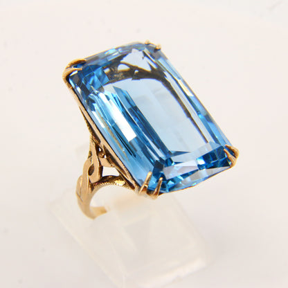 Vintage Art Deco 9ct Blue Spinel Cocktail Ring Hallmarked Yellow Gold UK SIZE K Boxed Gift