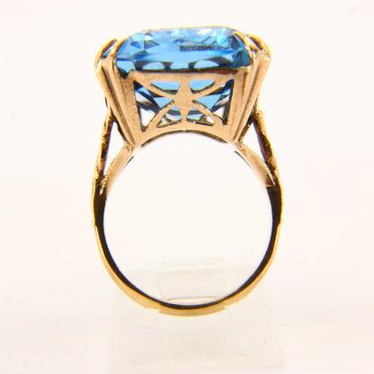 Vintage Art Deco 9ct Blue Spinel Cocktail Ring Hallmarked Yellow Gold UK SIZE K Boxed Gift